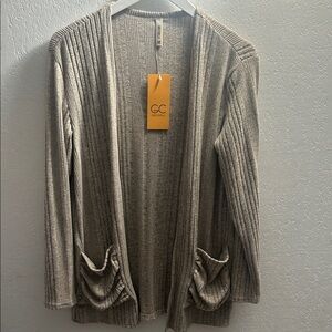 42. GC Collection Taupe Ribbed Open-Front Cardigan with Pockets